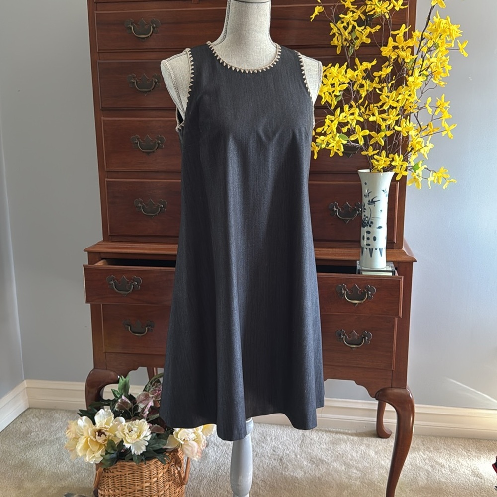 Calvin Klein Navy Denim Dress with Gold Accents Size 4 - Picture 3 of 13